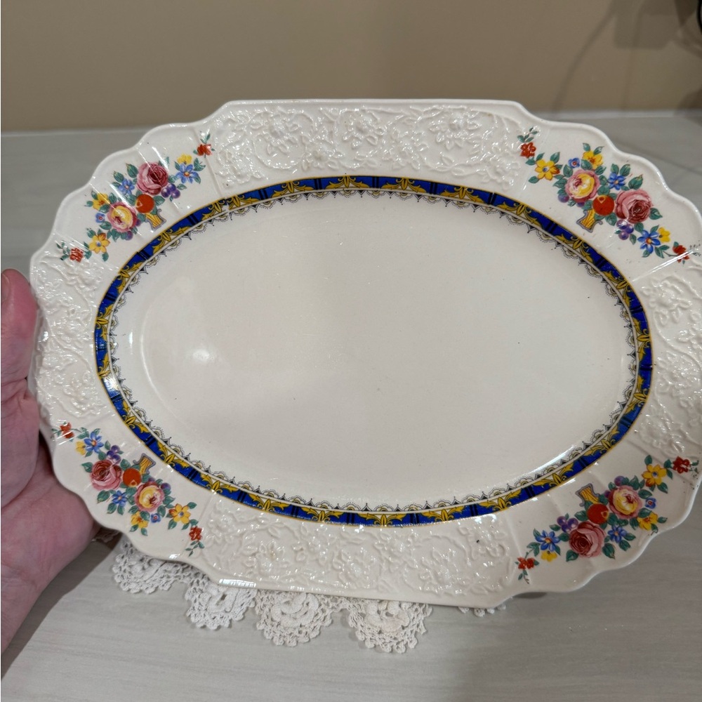 Beautiful English Porcelain Small Serving Tray Delicately Edged Pink Floral Chic